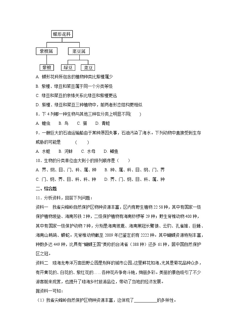 初中生物中考复习 中考生物会考复习专项训练22：根据生物的特征进行分类（基础版，含详解）第3页