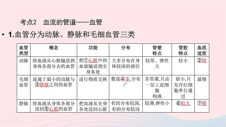 初中生物中考复习 中考生物总复习第一部分基醇点巩固第四单元生物圈中的人第四章人体内物质的运输课件第7页