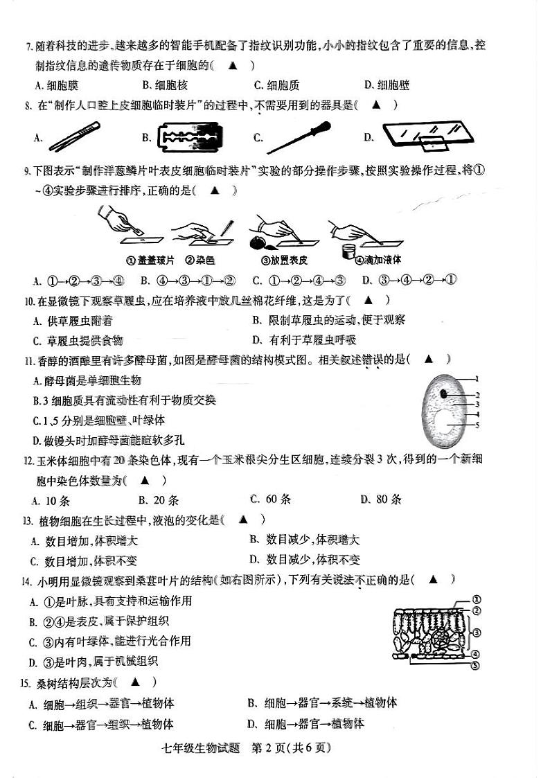 江苏省徐州市沛县2022-2023学年七年级下学期期中考试生物试题第2页