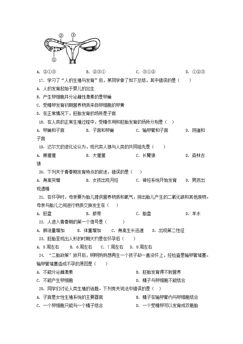 单元复习01 人的由来【专项练习】（原卷版）第3页