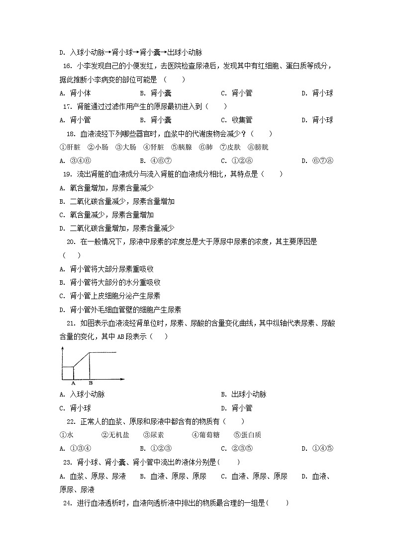 单元复习05 人体内废物的排出【专项练习】（原卷版）第3页