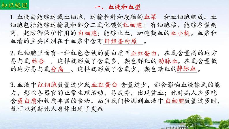 单元复习03 人体内的物质运输和能量供给（复习课件）——2022-2023学年度人教版生物七年级下册单元综合复习06