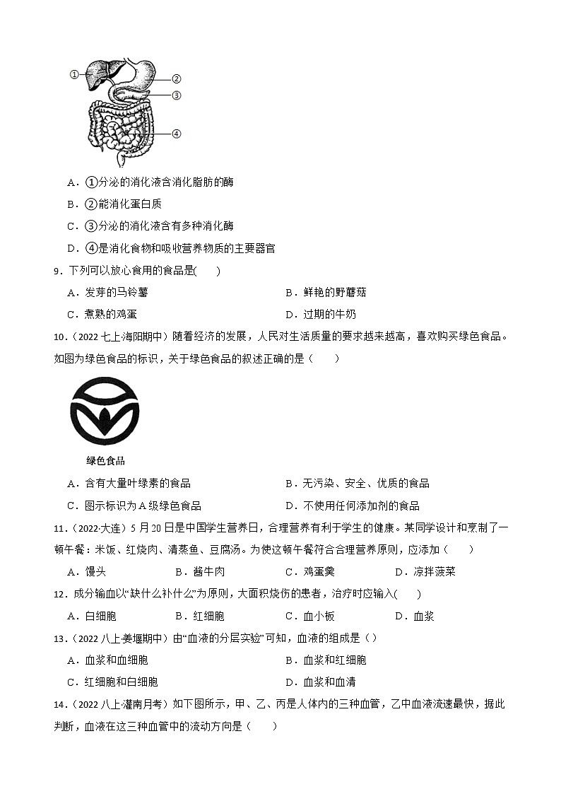 2022-2023年人教版生物学七年级下册期中模拟卷（教师版+学生版）02