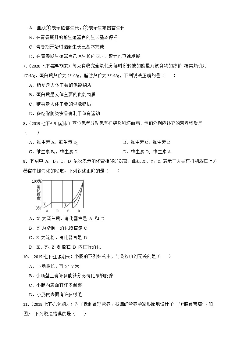 人教版生物七年级下册期中模拟卷（教师版+学生版）02