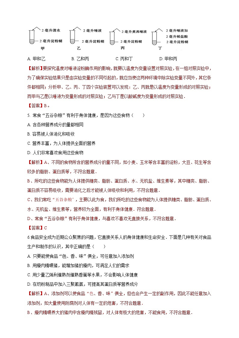 北师大版生物七年级下册期中模拟测试卷一（解析卷）第2页