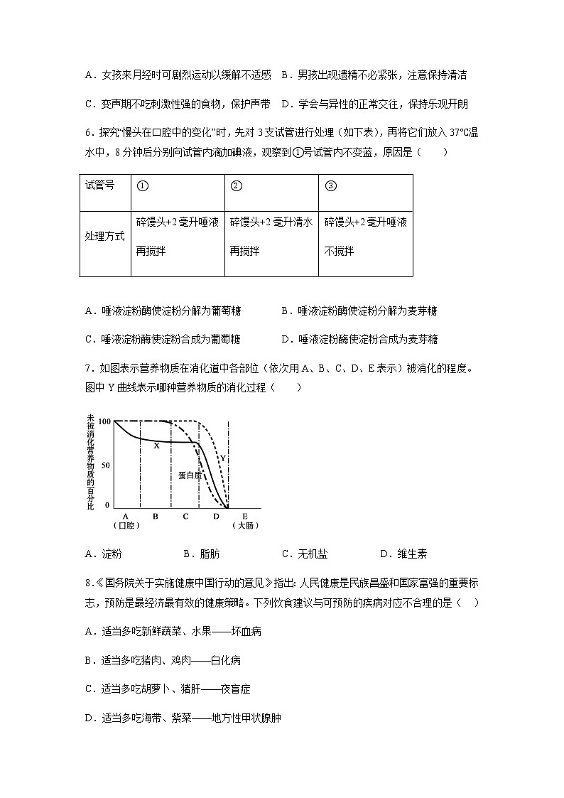 选择题专练04 生物圈中的人（30题）（原卷版）第3页