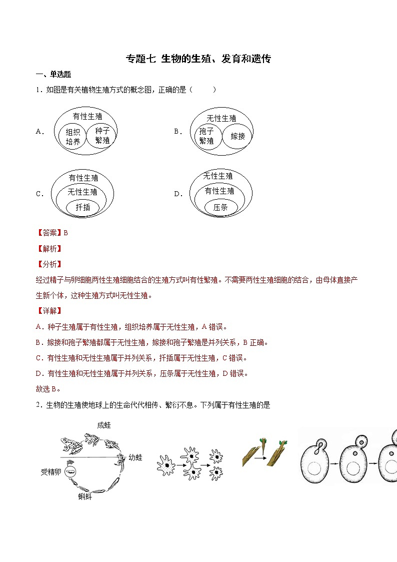 初中生物中考复习 专题07 生物的生殖、发育与遗传（综合提分练）-【过专题】2022年中考生物二轮精准高效复习（解析版）第1页