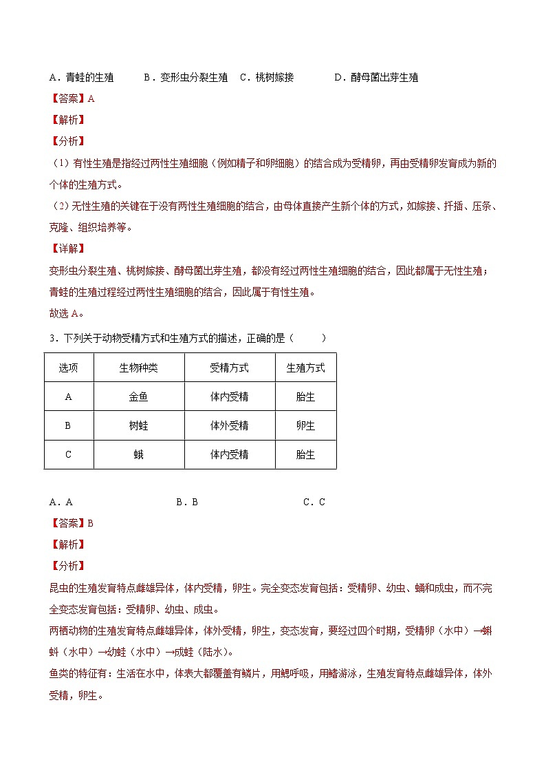 初中生物中考复习 专题07 生物的生殖、发育与遗传（综合提分练）-【过专题】2022年中考生物二轮精准高效复习（解析版）第2页
