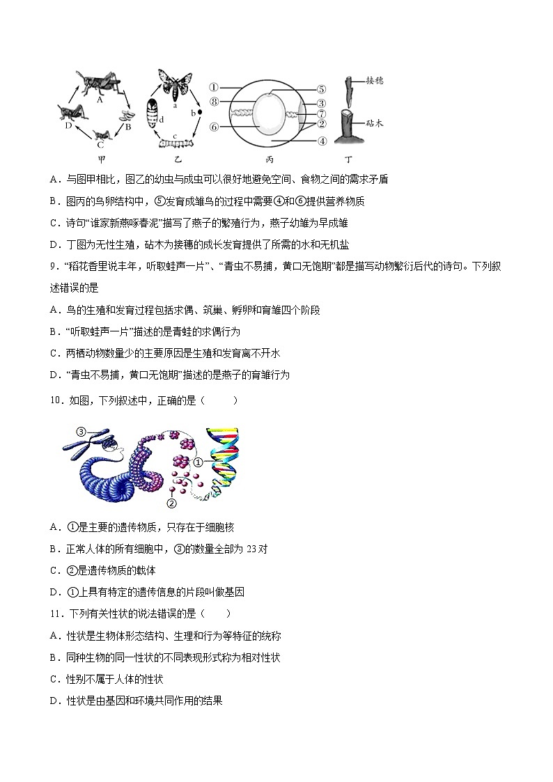 初中生物中考复习 专题07 生物的生殖、发育与遗传（综合提分练）-【过专题】2022年中考生物二轮精准高效复习（原卷版）第3页
