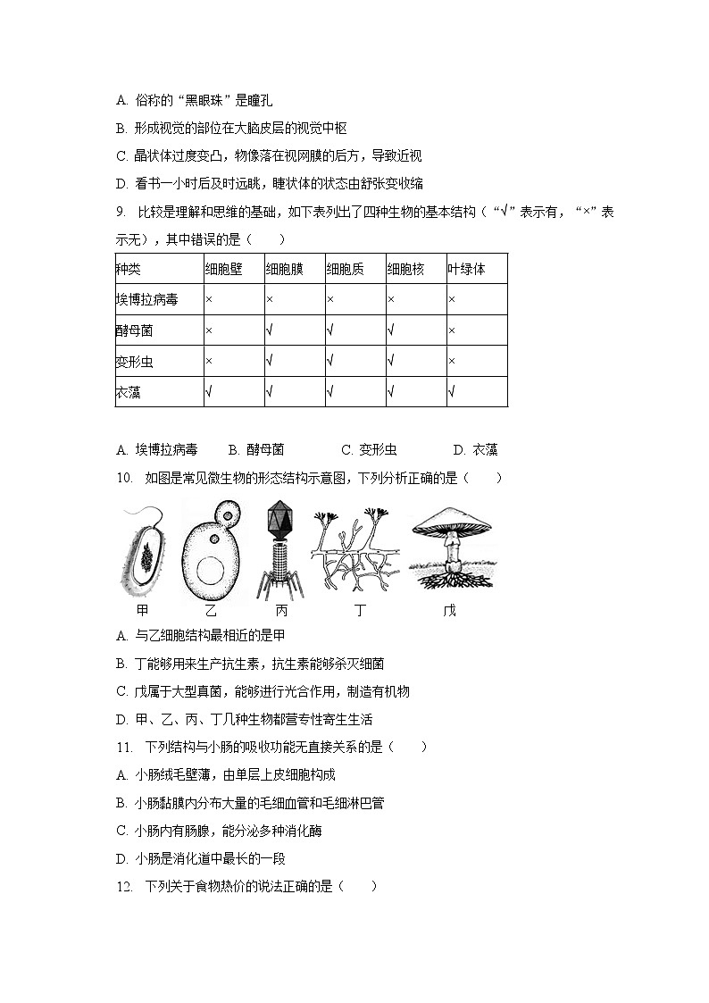 2023年山东省滨州市阳信县一模生物试卷（含解析）03