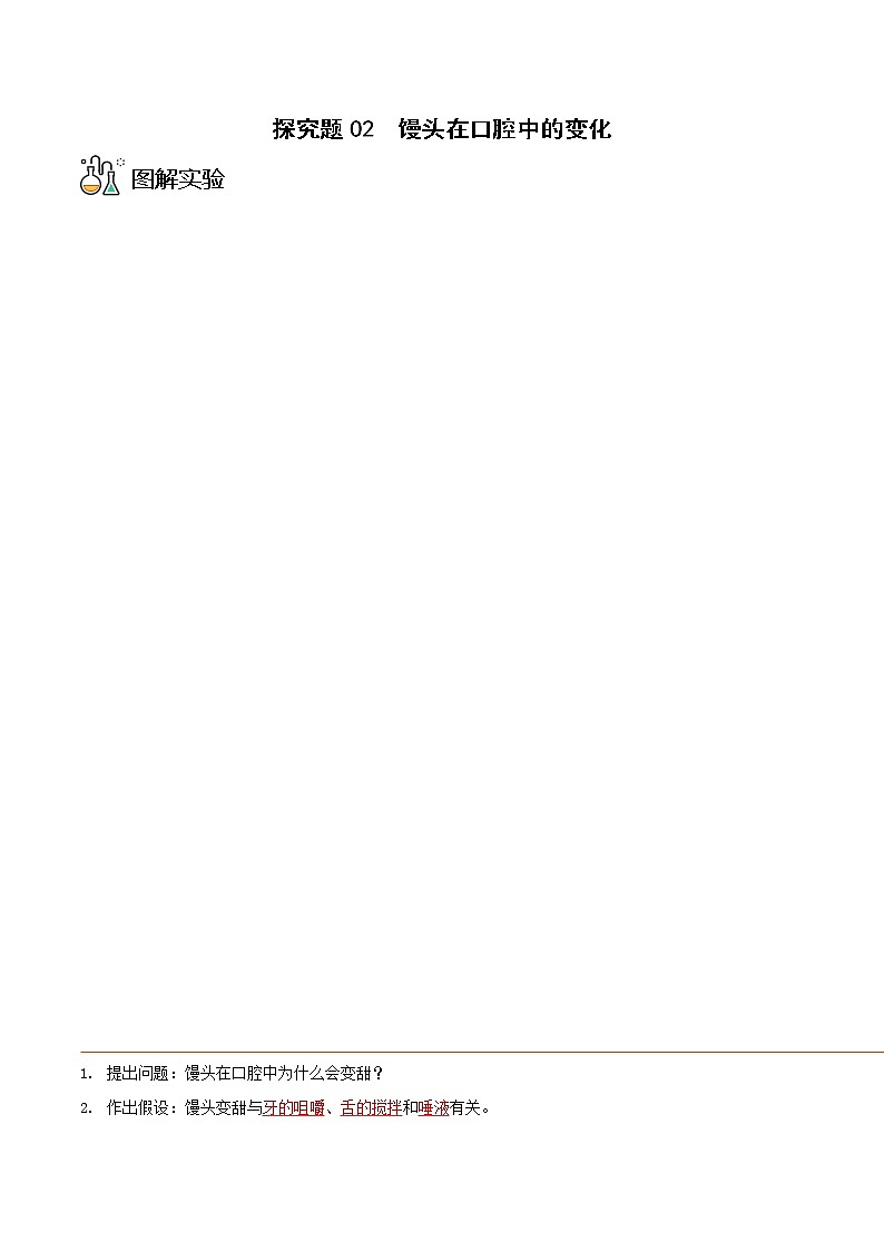 探究题02  馒头在口腔中的变化-七年级下册实验专题01
