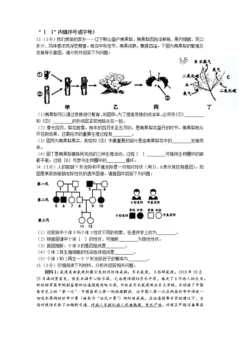 2023年辽宁省鞍山市铁东区中考一模生物试题03