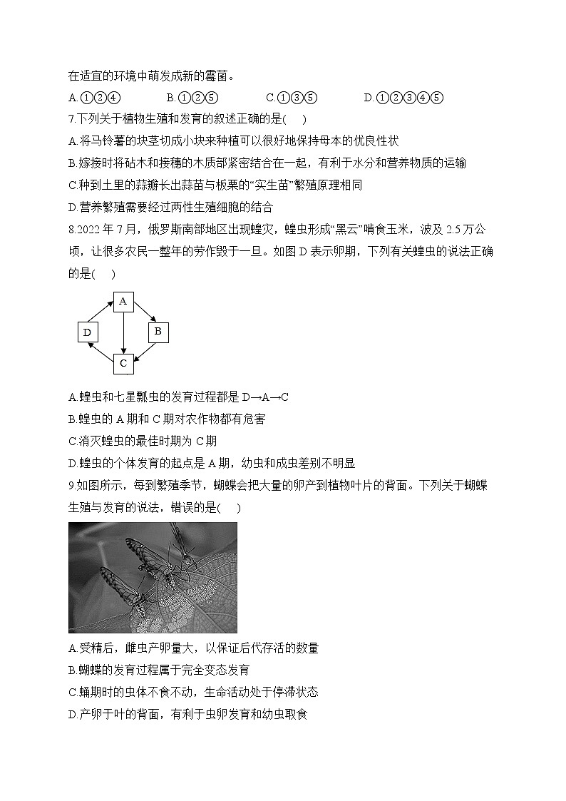 冀少版生物八年级下册单元检测卷 第六单元第一章 生物的繁殖（测能力）第3页