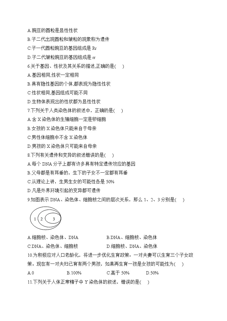 冀少版生物八年级下册单元检测卷 第六单元第二章 生物的遗传和变异（测基础）02