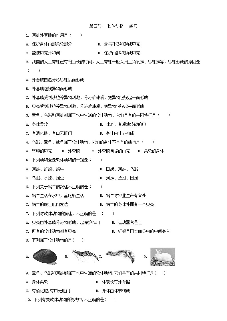 冀教版生物七上4.4软体动物  课件+教案+练习+素材01
