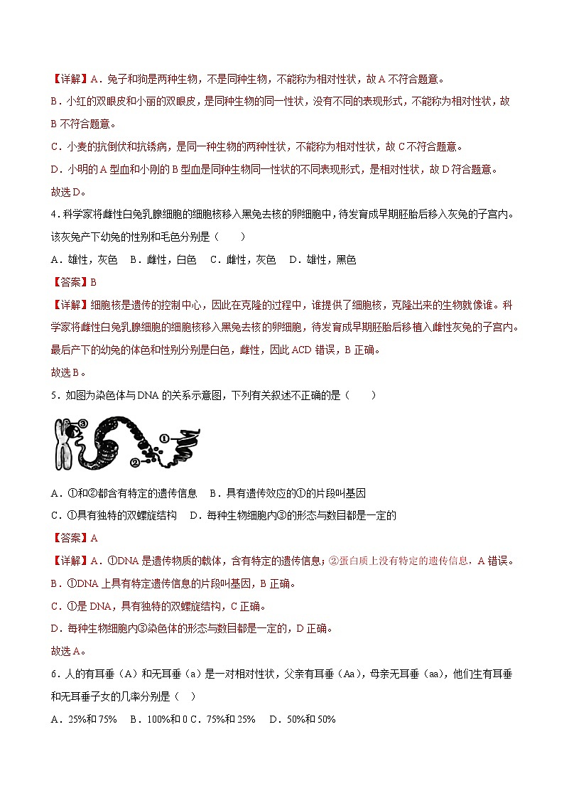 第七单元第2章 生物的遗传和变异（测试卷）——2022-2023学年人教版生物八年级下册单元综合复习（原卷版+解析版）02