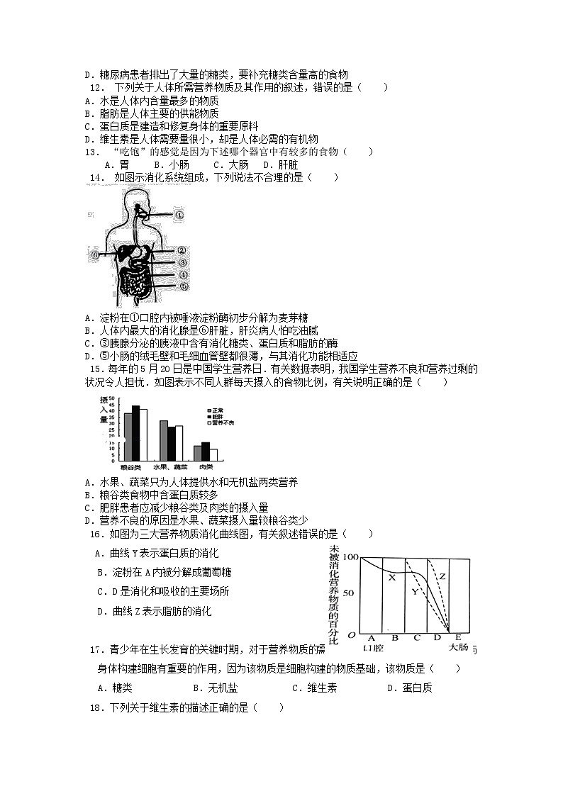 单元复习02 人体的营养【专项练习】——2022-2023学年人教版生物七年级下册单元综合复习（原卷版+解析版）02