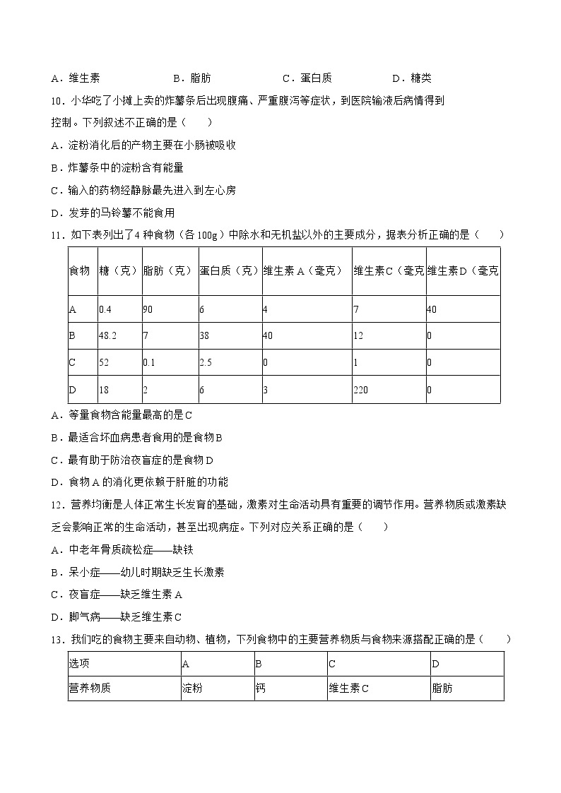 单元复习02 人的食物来自环境（单元检测卷）——2022-2023学年度人教版生物七年级下册单元综合复习（原卷版+解析版）03