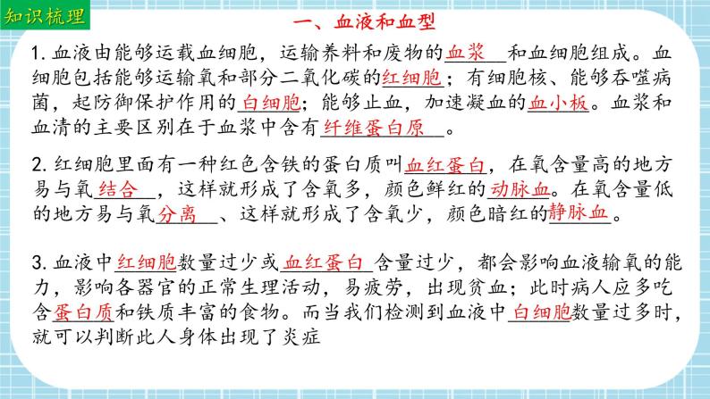 单元复习03 人体内的物质运输和能量供给（复习课件）——2022-2023学年度人教版生物七年级下册单元综合复习06