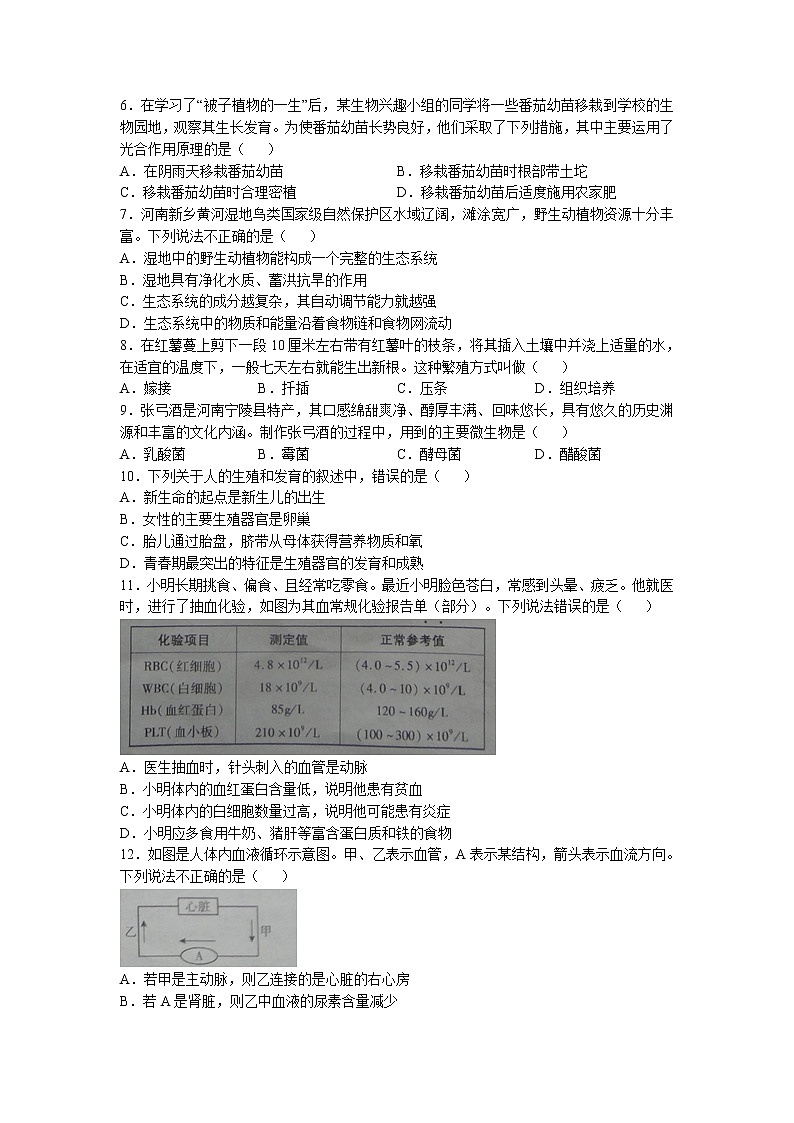 2023年河南省商丘市柘城县实验中学中考一模生物试题02