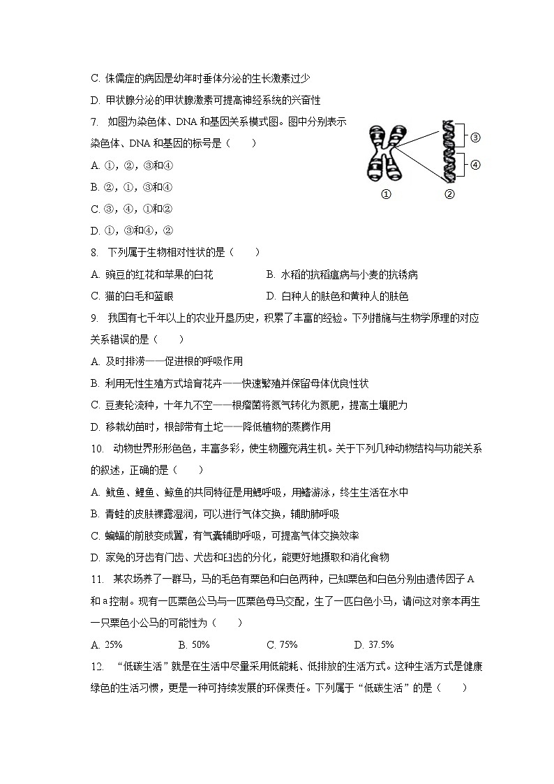 2023年河南省许昌市中考生物一模试卷（含解析）第2页