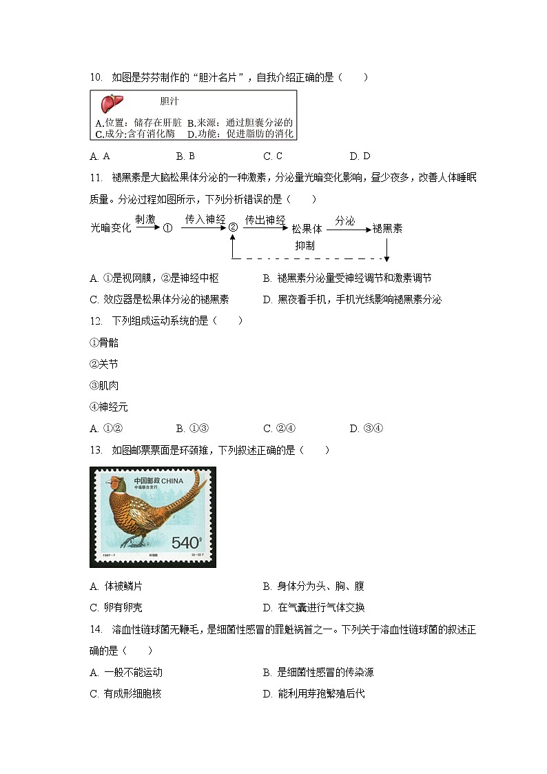 2023年福建省漳州市中考生物一模试卷（含解析）02