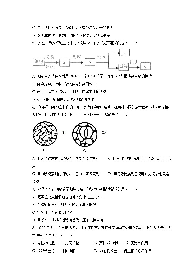 2023年湖南省株洲市中考生物一模试卷（含解析）02