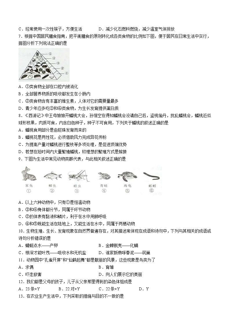 2023年广西初中毕业班中考模拟联考（一模）生物试题（含答案）02