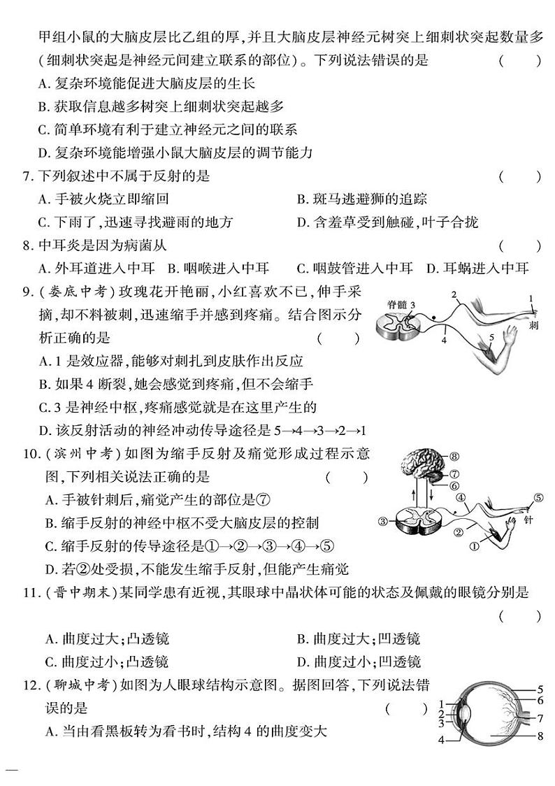 （2023春）济南版生物初中七年级下册-黄冈360°定制密卷_第五章测试题02