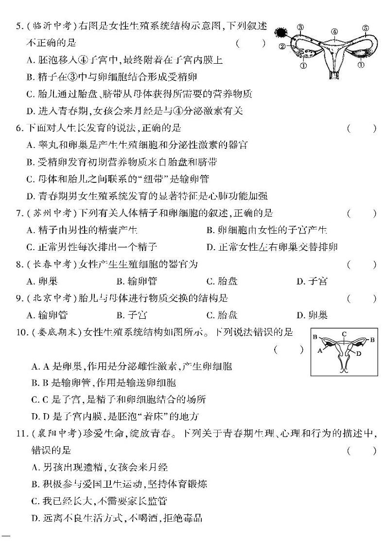 （2023春）苏教版生物初中七年级下册-黄冈360°定制密卷_第八章测试题第2页