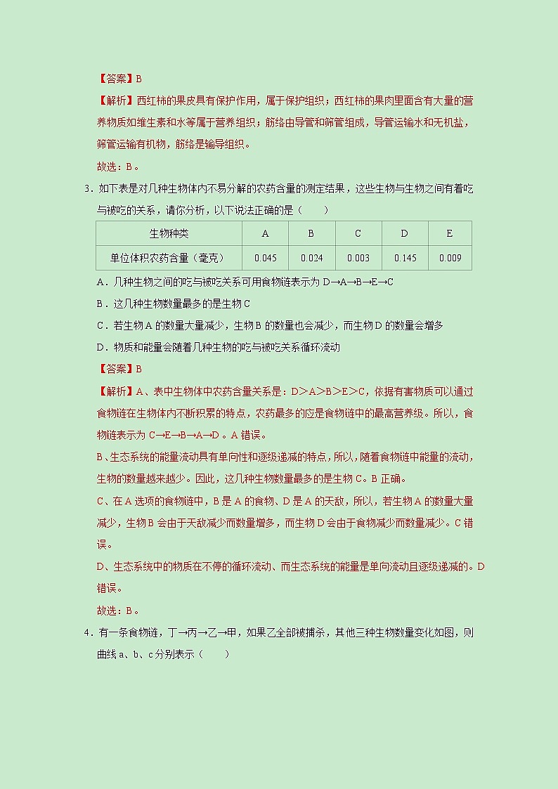 2023年中考第一次模拟考试卷生物（山东济南卷）（解析版）02