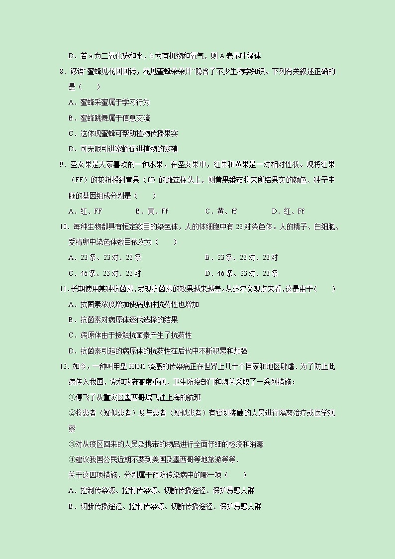 2023年中考第一次模拟考试卷生物（山东泰安卷）（原卷版）03