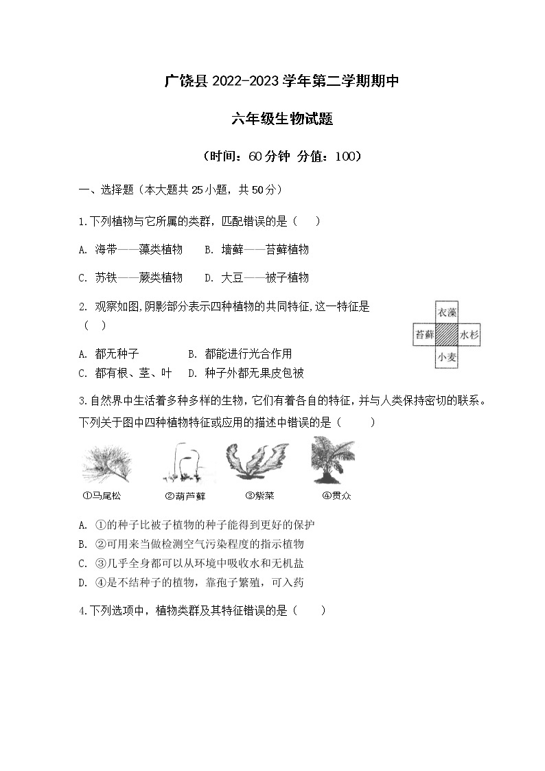 广饶县2022-2023学年第二学期期中六年级生物试题01