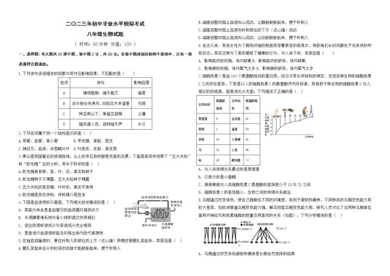 广饶县2022-2023学年第二学期期中八年级生物试题01