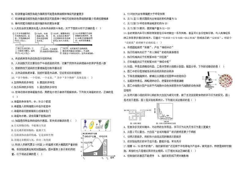 二〇二三年初中学业水平模拟考试八年级生物第2页