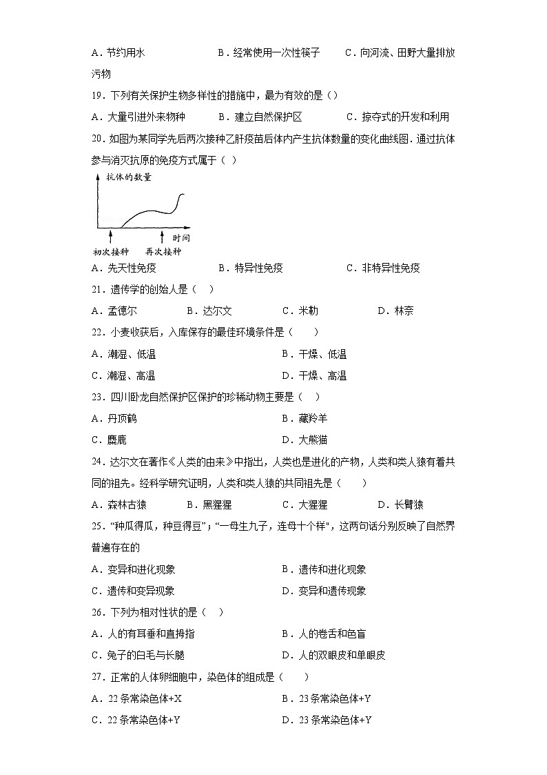 江苏省淮安市洪泽湖初级中学2022-2023学年八年级下学期期中生物试题（含答案）03
