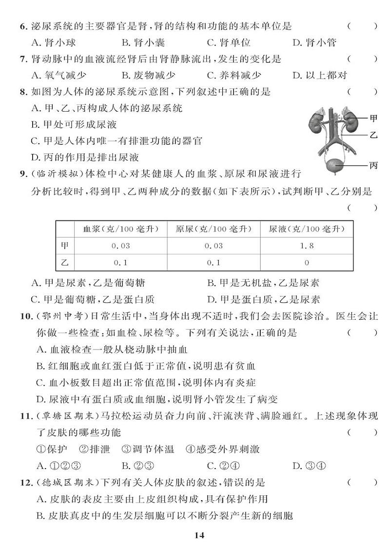 （2023春）济南版生物初中七年级下册-黄冈360°定制课时_第四章测试题02