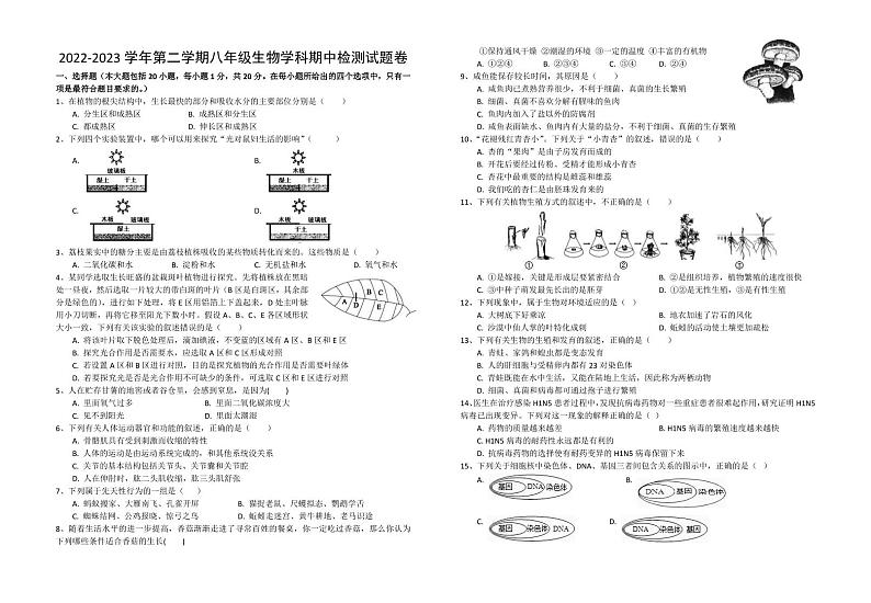 江西省吉安市永丰县2022-2023学年八年级下学期期中生物试题01