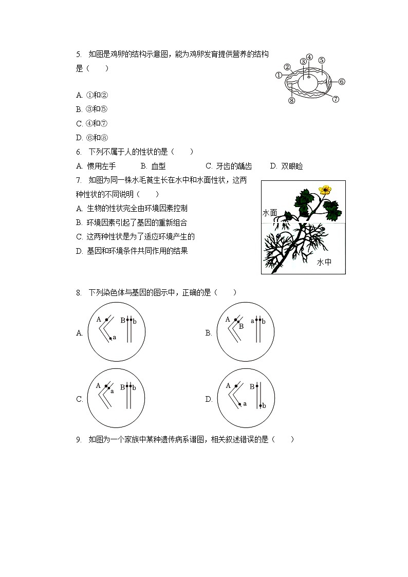 江西省上饶市鄱阳县乐丰中学2022-2023学年八年级下学期期中生物试卷02
