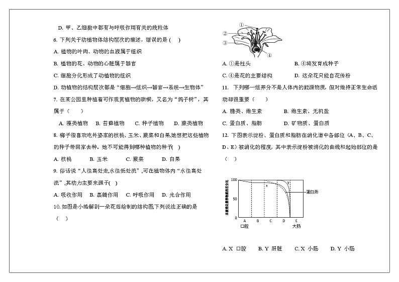 2023年云南省泸水市怒江新城新时代中学初中学业水平考试生物模拟卷（三）（含答案）02