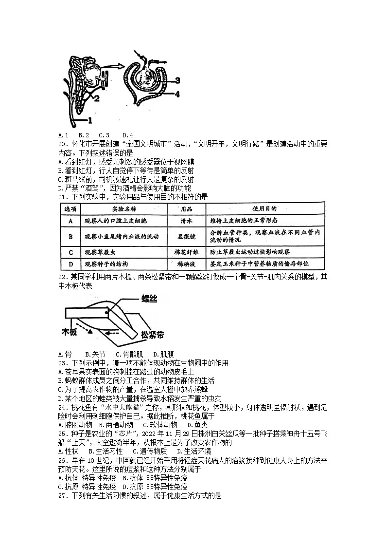 2023年湖南省怀化市中考一模生物试题03