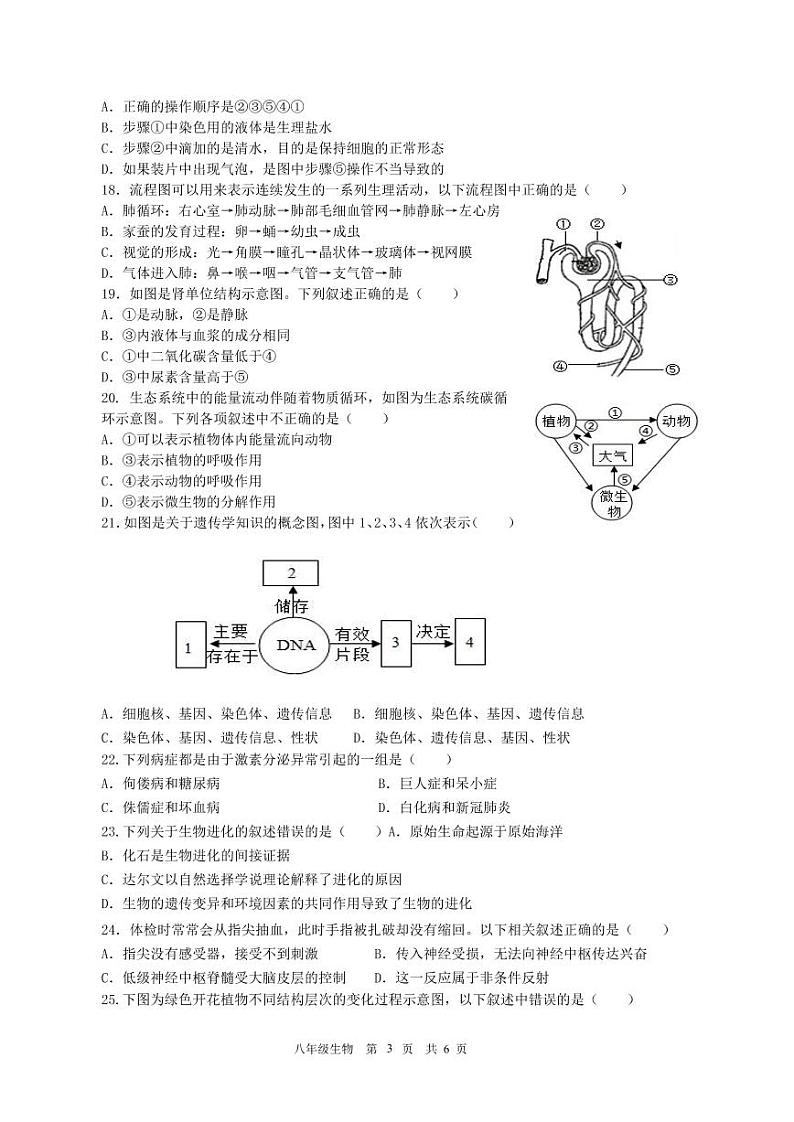 八年级生物期中试卷第3页