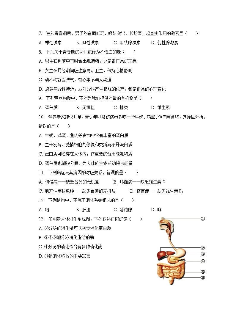 2022-2023学年吉林省吉林二十三中七年级（下）月考生物试卷（3月份）（含解析）第2页