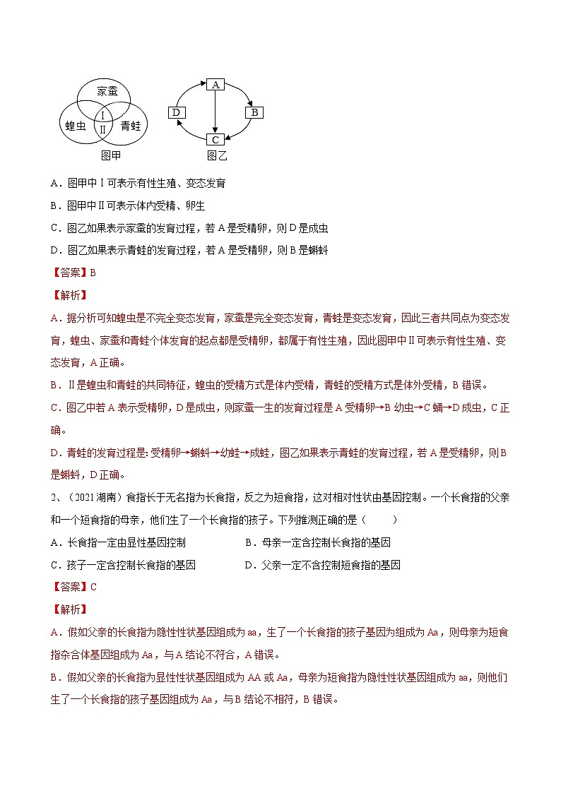 中考生物二轮复习专题07 生物圈中生命的延续和发展（教师版）02