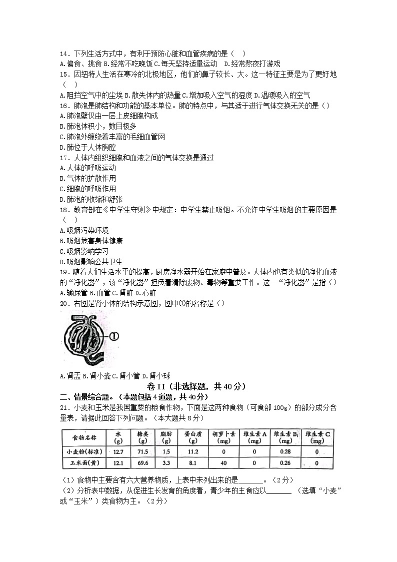 河北省邢台市威县第三中学2022-2023学年七年级下学期期中考试生物试卷（含答案）第3页