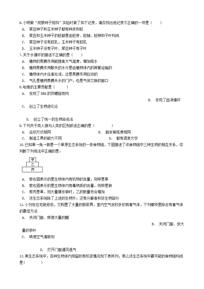 河南省许昌市中考生物模拟试卷 (含答案)02