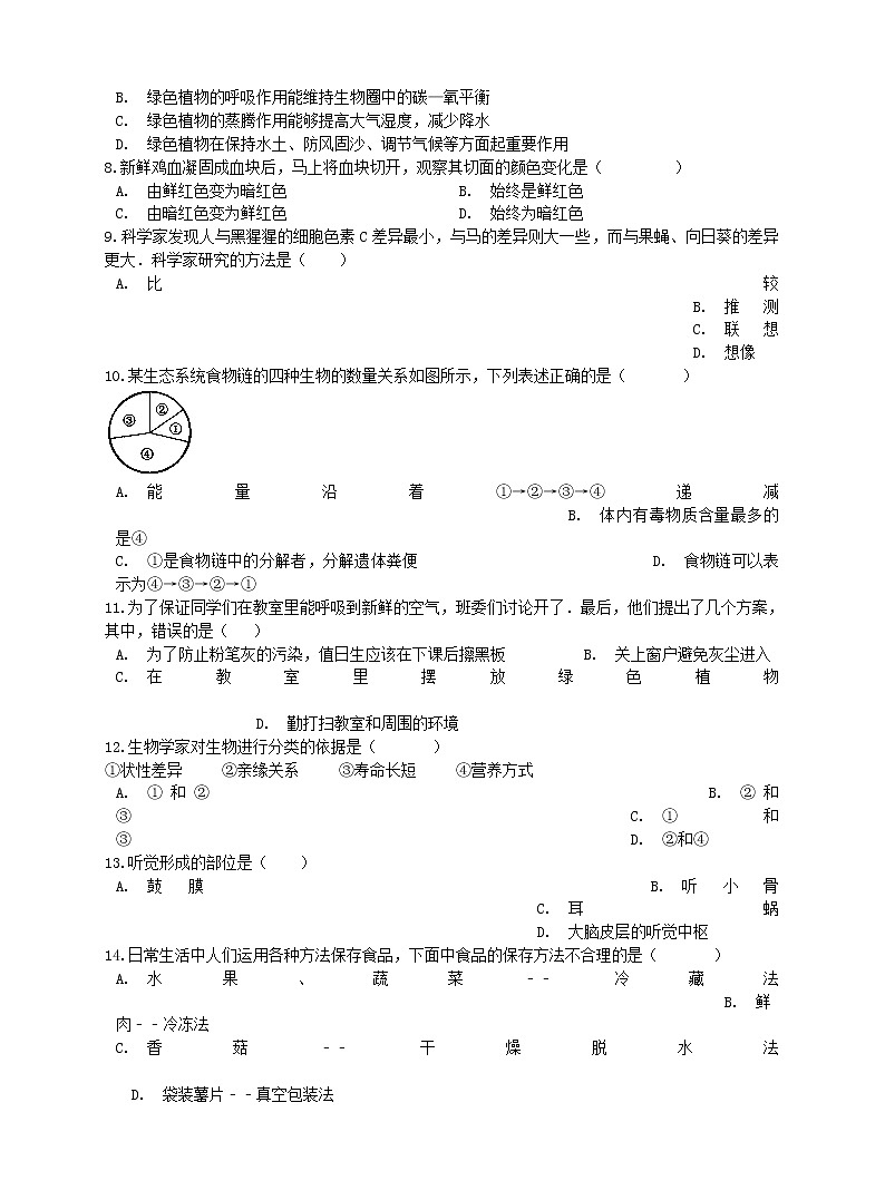 河南省禹州市中考生物模拟试卷（一） (含答案)02