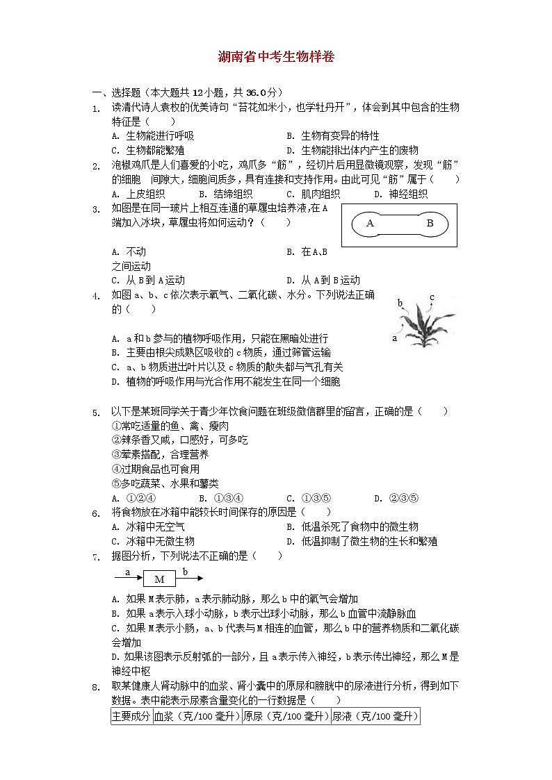 湖南省中考生物样卷 (含答案)01