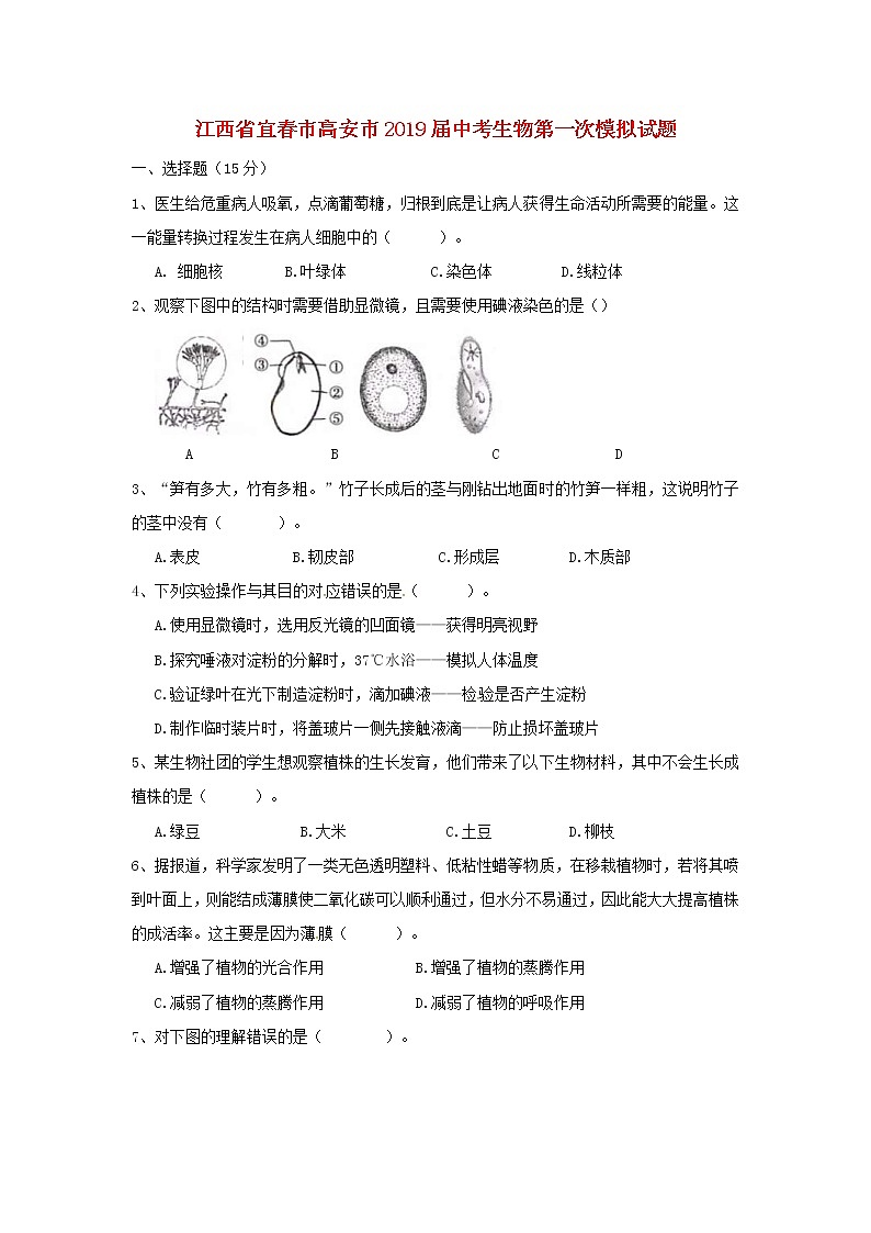 江西省宜春市高安市届中考生物第一次模拟试题 (含答案)01