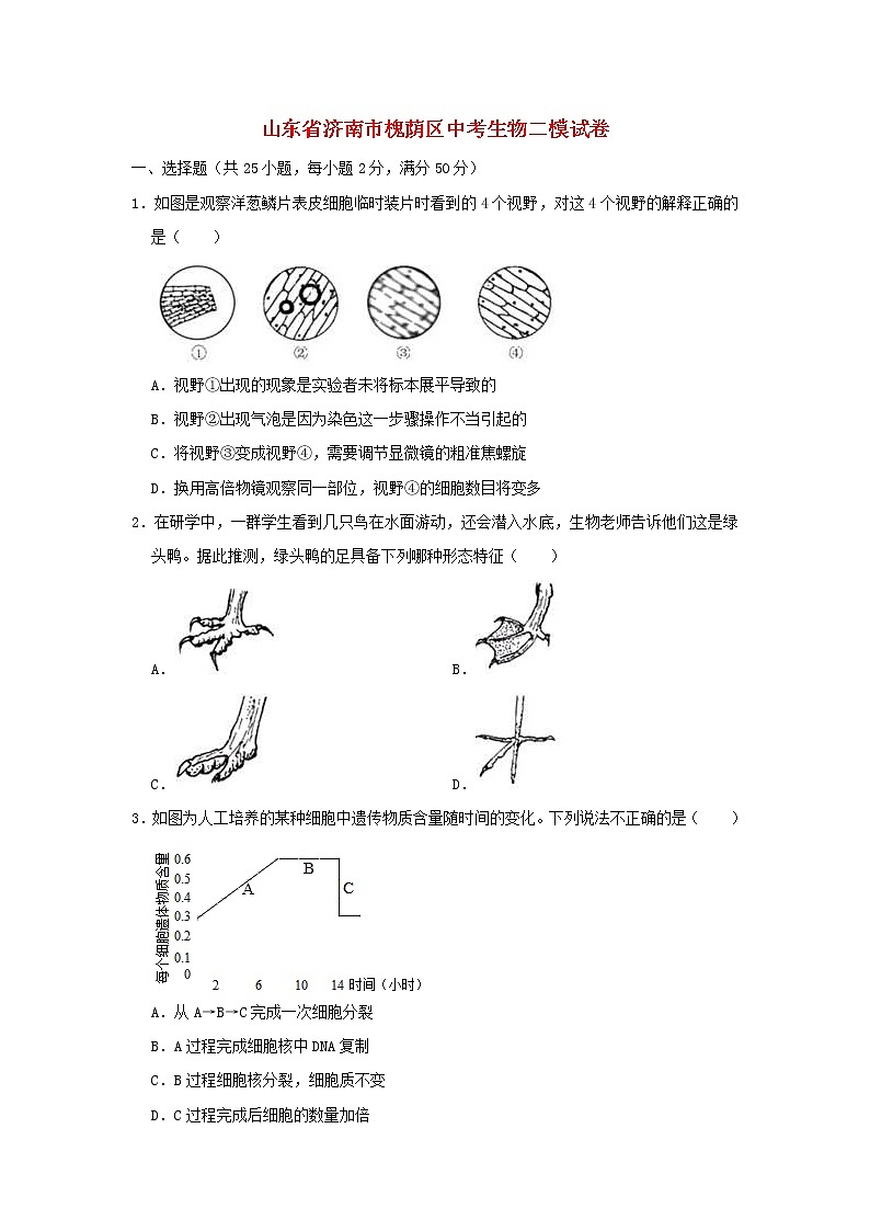 山东省济南市槐荫区中考生物二模试卷 (含答案)01
